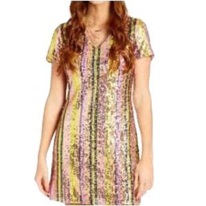 Altar’d state Georgine vertical rainbow sequin above knee dress NWT Size S festi